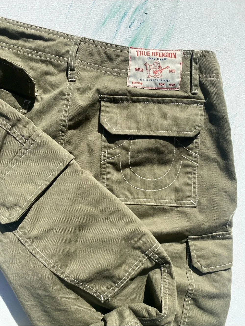 True Religion Men's Olive Green Cargo Pants